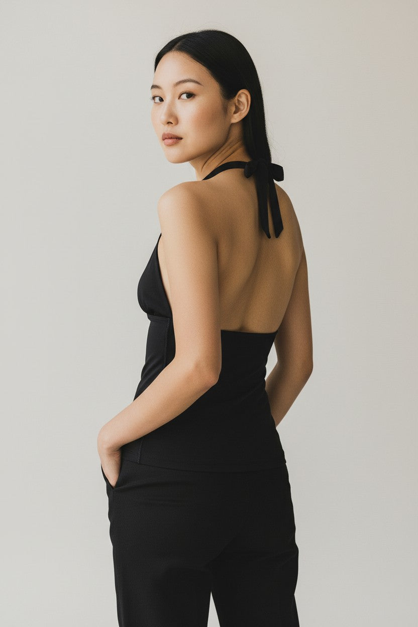 Black Tie-Up Halter